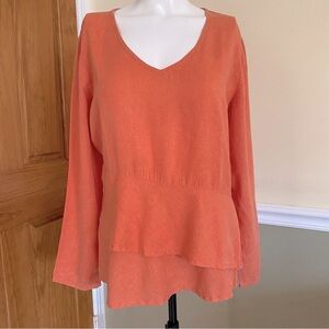Orvis Linen Hemp Blend Long Sleeves Orange Blouse